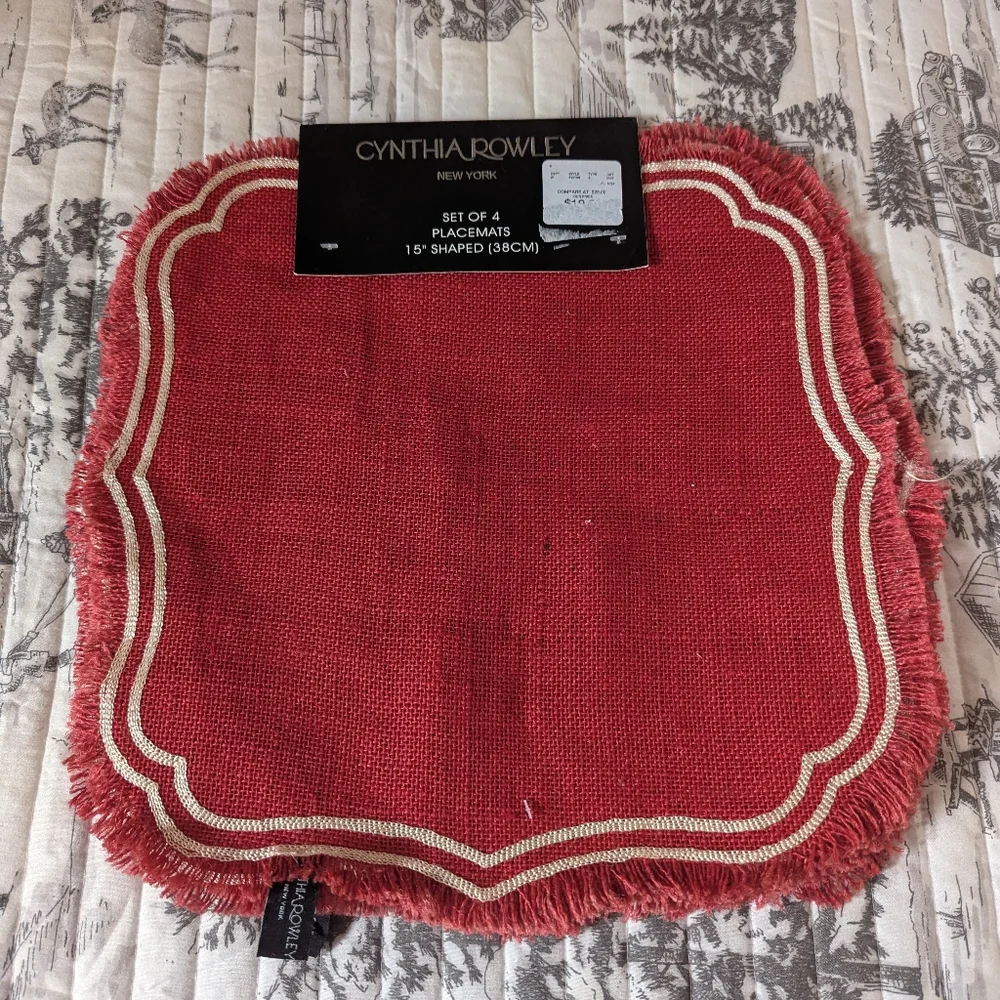 set of four Cynthia Rowley burlap red placemats